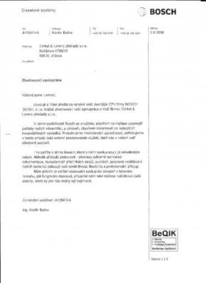Referenční dopis od společnosti BOSCH DIESEL s.r.o.